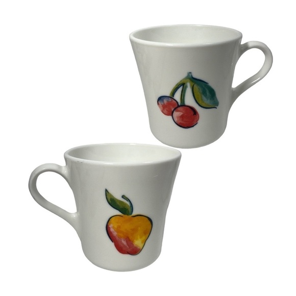 Vintage Corelle Corning Mug Fruit Apple & Cherry Set of 4 USA Design 2 Sided - Picture 4 of 6
